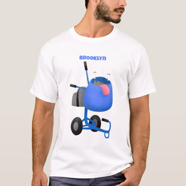 Blauer Zementmischer Cartoon T-Shirt (Vorderseite)