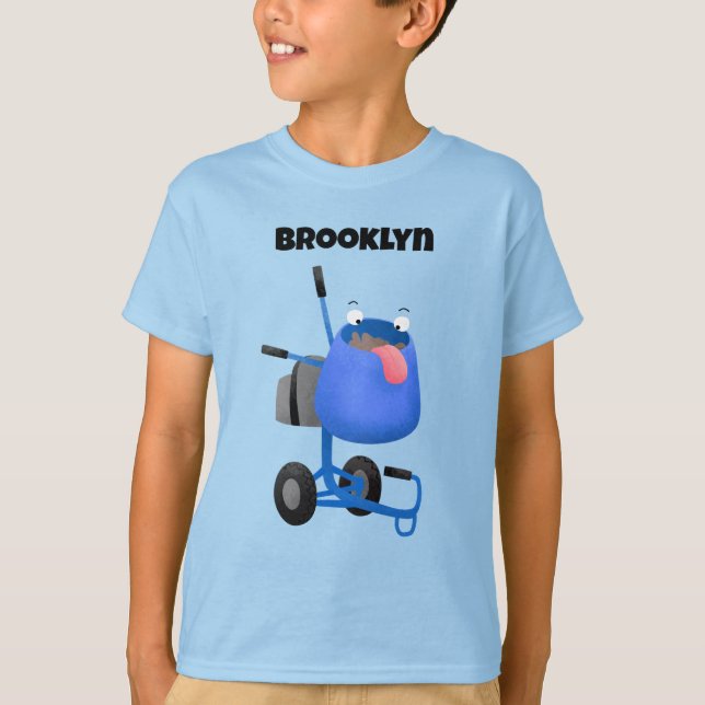 Blauer Zementmischer Cartoon T-Shirt (Vorderseite)