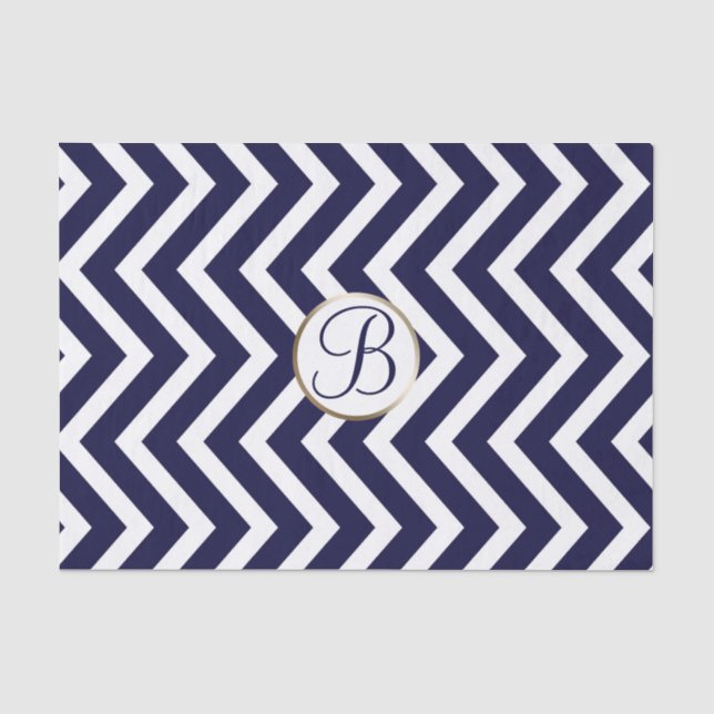Blauer Zickzack Print Monogram Letter Initial Seidenpapier (Vorderseite)