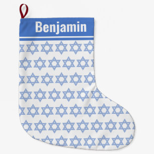 Blauer Zickzack Star von David Hanukkah Großer Weihnachtsstrumpf