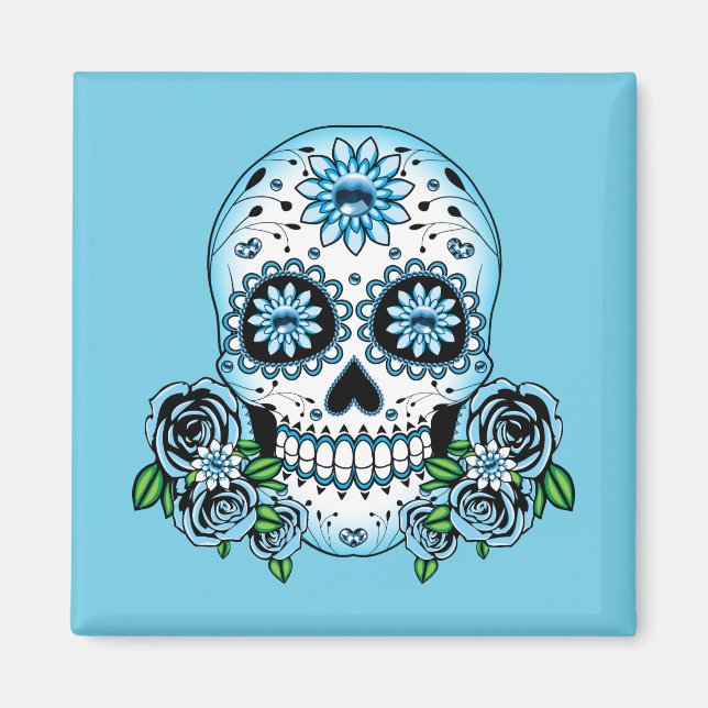 Blauer Zuckerschädel Magnet (Vorne)