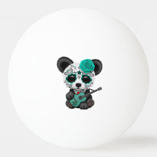 Blauer Zuckerschädel-Panda, der Gitarre spielt Tischtennisball