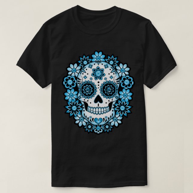 Blauer Zuckerschädel T-Shirt (Design vorne)