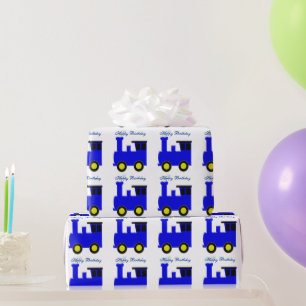 Blauer Zug Geburtstag Geschenkpapier