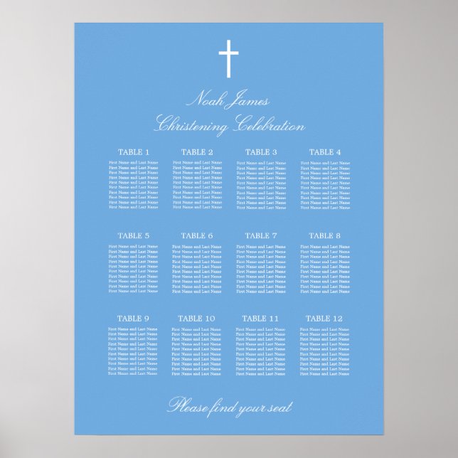Blaues 12-Tisch-Tauf-Sitzplan-Poster Poster (Vorne)