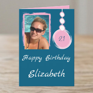 Blaues 21. Foto-Geburtstag Karte