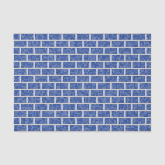 Blaues, 8-Bit-Pixel-Grafikstil-Bricks-Muster Seidenpapier (Vorderseite)