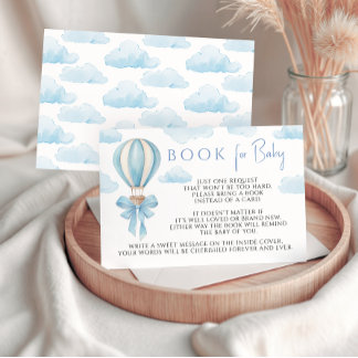 Blaues Abenteuer-Heißluftballon-Buch für Baby Show RSVP Karte