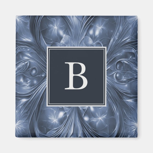 Blaues Abstrakt Geblüht Monogram-Magnet Magnet (Vorne)