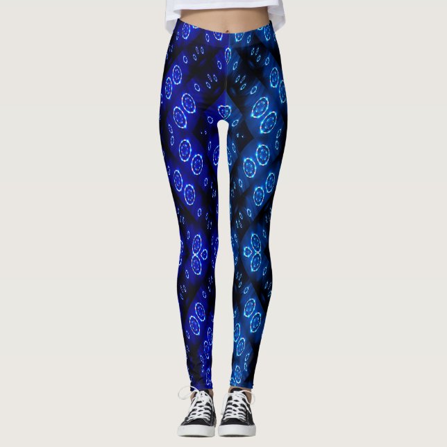 Blaues Abstraktes Blumenmuster Leggings (Vorderseite)