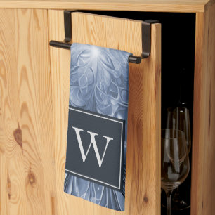 Blaues Abstraktes Geblüht Monogramm Handtuch