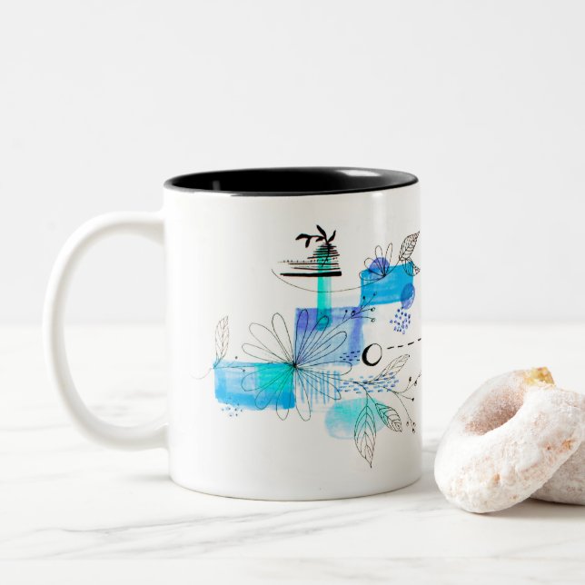 Blaues Abstraktes geometrisches Blau Zweifarbige Tasse (Mit Donut)
