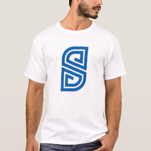 Blaues abstraktes geometrisches Monogramm Buchstab T-Shirt