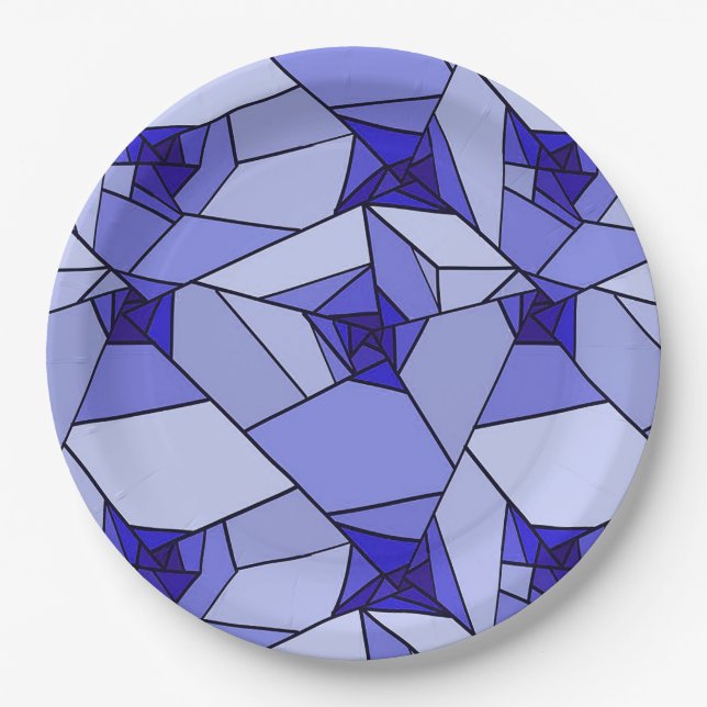 Blaues Abstraktes geometrisches Muster Pappteller (Vorderseite)
