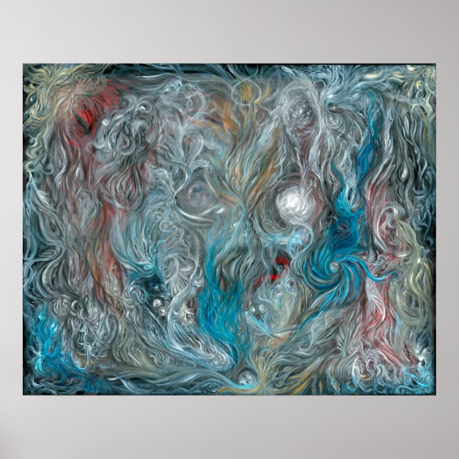 blaues abstraktes Leinenöl von Toby Mikle 2015 Poster (Vorne)