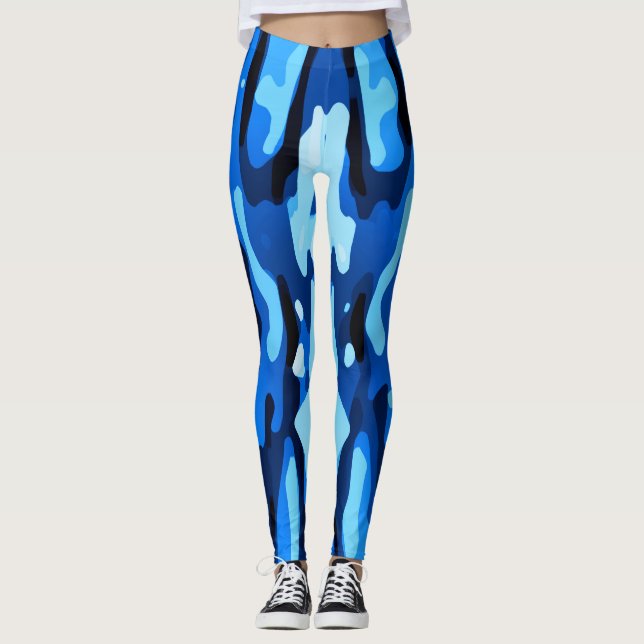 Blaues Abstraktes Muster Leggings (Vorderseite)