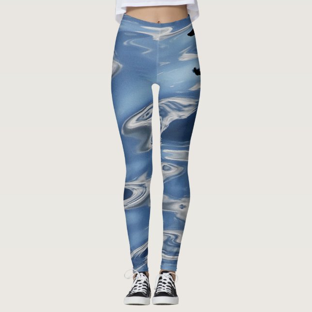 Blaues abstraktes Muster Leggings (Vorderseite)