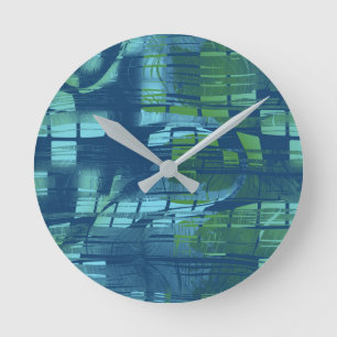 Blaues Abstraktes Schachbrett Muster Runde Wanduhr