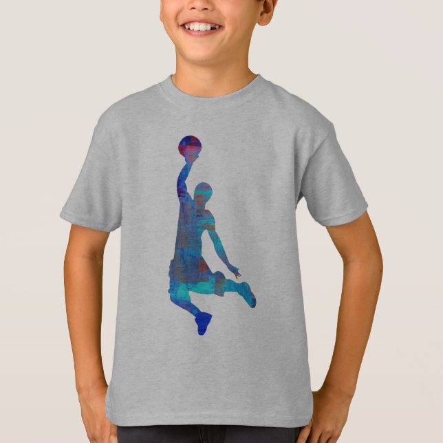 Blaues abstraktes springendes Shirt Kinder des (Vorderseite)