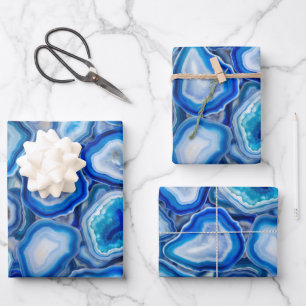 Blaues Agate Geodes-Kristall-Muster Geschenkpapier Set