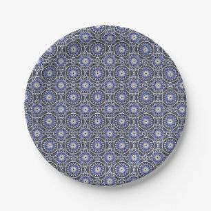 Blaues, altes islamisches Mandala-Muster Pappteller