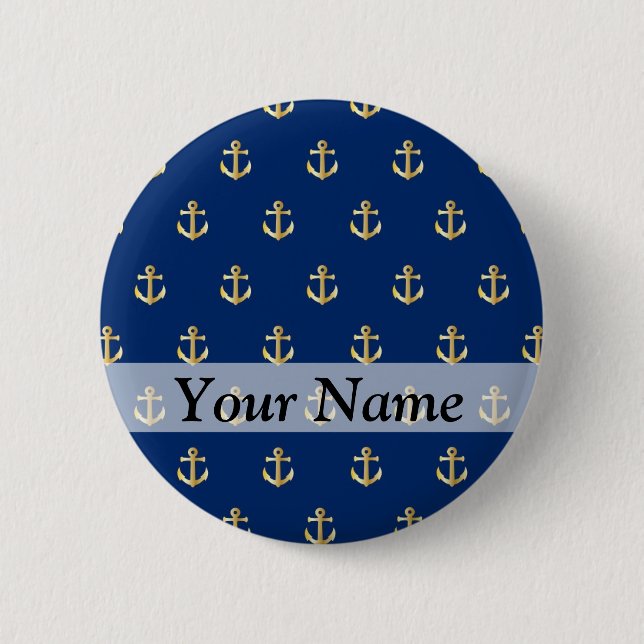 Blaues Ankermuster Button (Vorderseite)