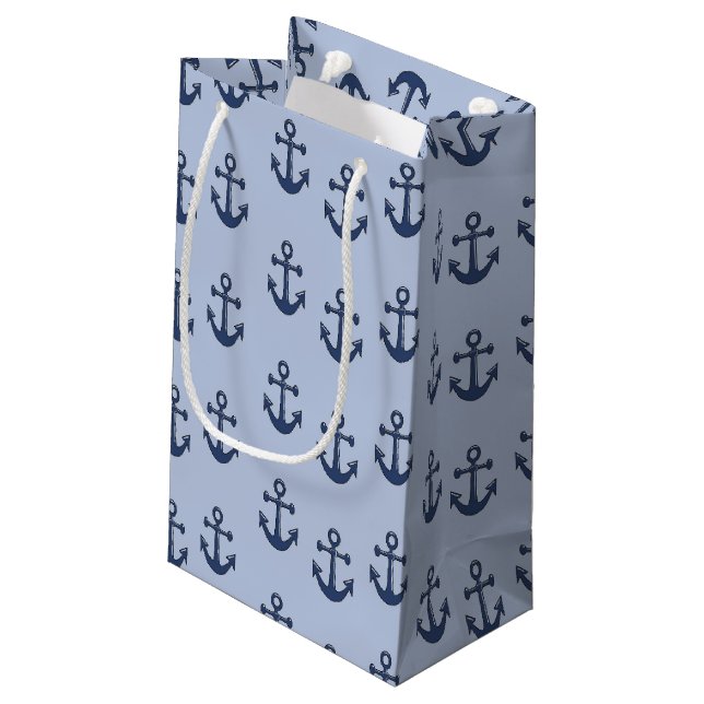 Blaues Ankernautikmuster Kleine Geschenktüte (Rückseite Schrägansicht)