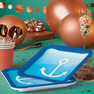 Blaues Ankersymbol - Modern Maritime Pappteller