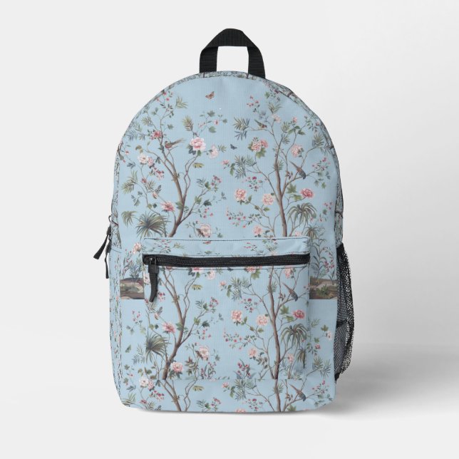 Blaues antikes Blumenmuster Bedruckter Rucksack (Vorderseite)
