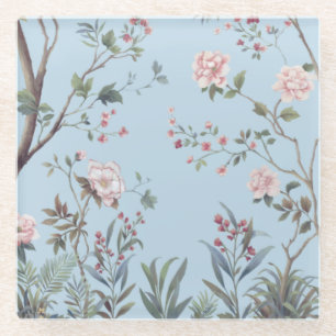 Blaues antikes Blumenmuster Glasuntersetzer