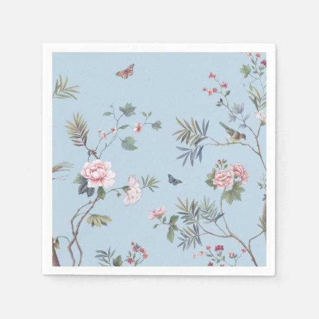 Blaues antikes Blumenmuster Serviette (Vorderseite)