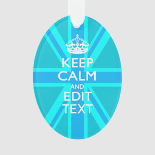 Blaues Aqua Bewahre Ruhe Und Dein Text Union Jack Ornament