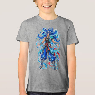 Blaues Aqua-Göttin Fantasy-Krieger T-Shirt Tri-Blend Shirt