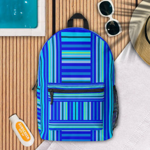Blaues Aqua Marine Streifen Abstraktes Muster Bedruckter Rucksack