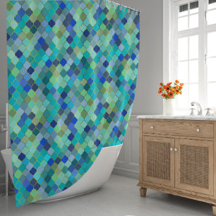 Blaues Aqua-Marokkanisches Mosaikmuster Duschvorhang