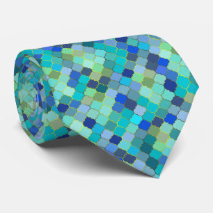 Blaues Aqua-Marokkanisches Mosaikmuster Krawatte