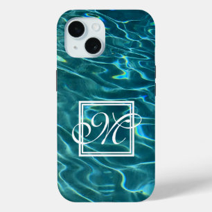 Blaues Aqua Pattern Ozeanwellen Monogramm Case-Mate iPhone Hülle