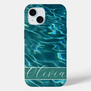 Blaues Aqua Pattern Ozeanwellen Monogramm Case-Mate iPhone Hülle