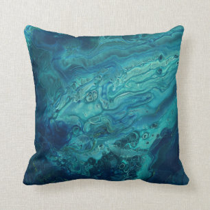 Blaues Aquamarines Acrylgießen Abstrakter Fluid A Kissen