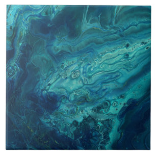 Blaues Aquamarines Acrylgießen Abstrakter Fluid Ar Fliese