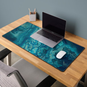 Blaues Aquamarines Acrylgießen Abstrakter Fluid Ar Schreibtischunterlage