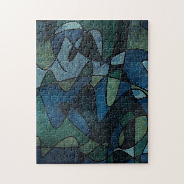 Blaues, Aquamarines, festes Glas Abstrakt Puzzle (Vertikal)