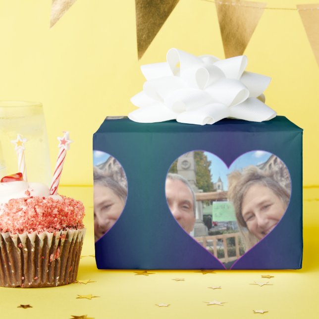 Blaues Aquamarines Herzklopfpapier für Ihr Foto Geschenkpapier (Geburtstagsparty)