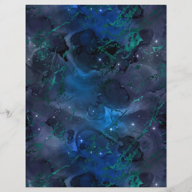 Blaues Aquamarines Marmor Galaxy Scrapbook Blatt (Rückseite)