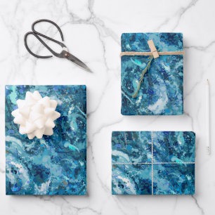 Blaues Aquamarines Meer Abstraktion Schlag Geschenkpapier Set
