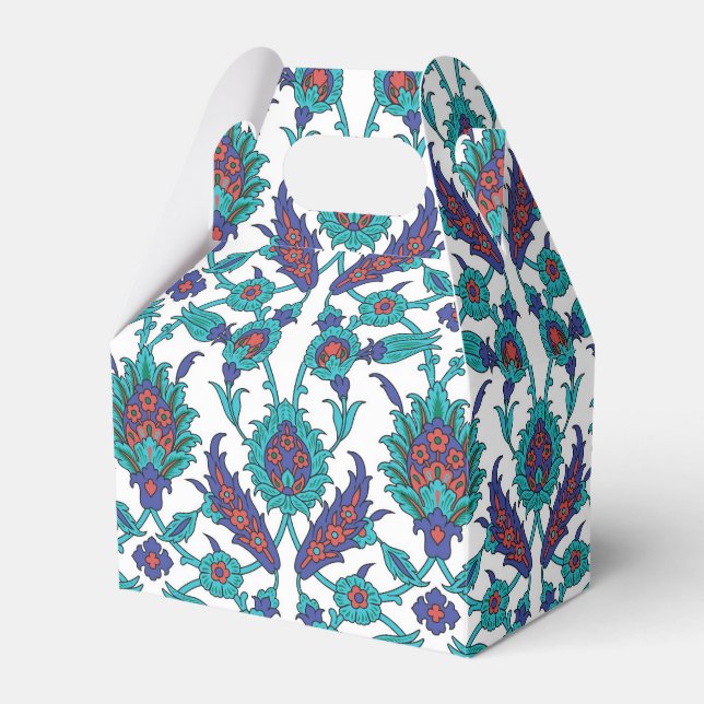 Blaues Aquamarines Rotes Orientales Blumenmuster Geschenkschachtel (Vorderseite)