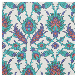 Blaues Aquamarines Rotes Orientales Blumenmuster Stoff