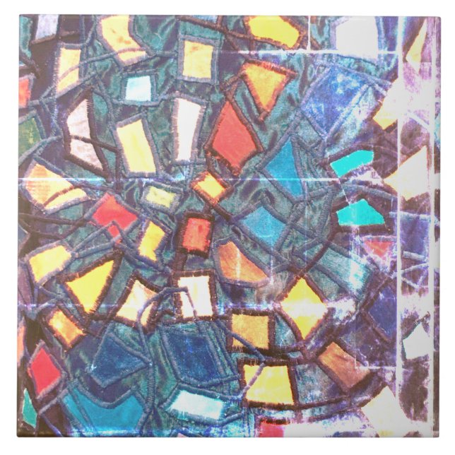 Blaues aquamarines Vintages, bedrücktes, farbiges, Fliese (Vorderseite)