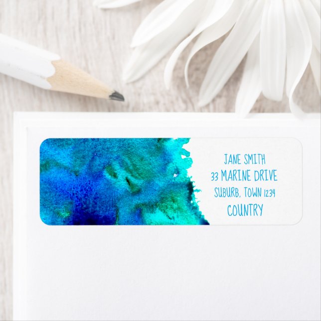 Blaues Aquarell abstraktes Ozeandesign (Insitu)