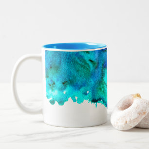 Blaues Aquarell abstraktes Ozeandesign Zweifarbige Tasse